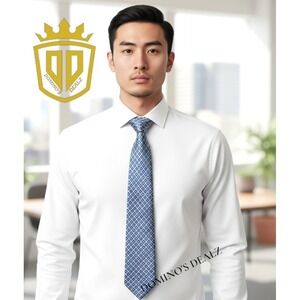 Coogi Blue Silver Geometric Tie Polyester Bold Designer Dress Formal 60.5 x 3.1